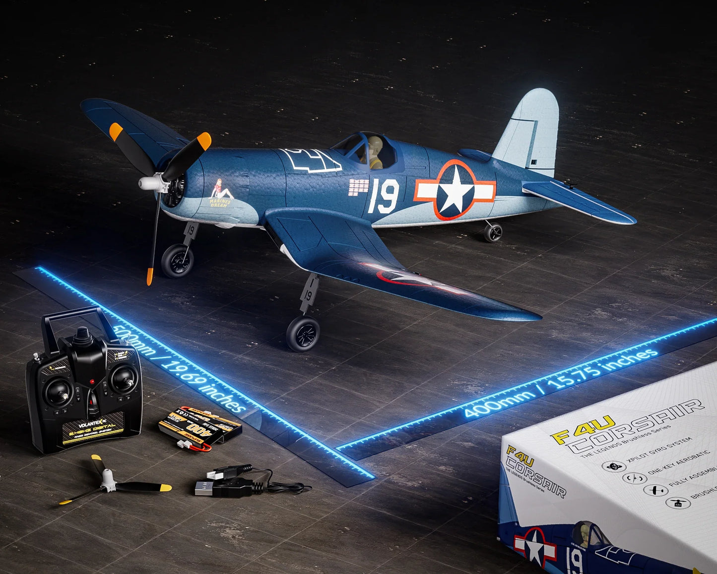 Volantex F4U Corsair 500 mm bürstenloses Warbird-RC-Flugzeug, RTF, 2S/3S-Stromversorgung