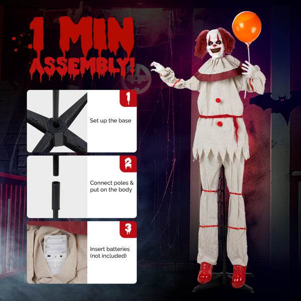 5.7ft Eye Red Light Vibration Clown Sound Voice Control, Standing Balloon Clown, Battery Model - Battery Not Included, Halloween Standing Decoration - www.Shopthatapp.com