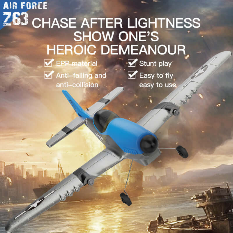 Z63 AIR FORCE 3CH RC-Flugzeug mit Gyro, Doppelmotoren und 2 Batterien für Anfänger