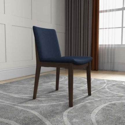 Laura Blue Linen Solid Wood Dining Chair Set Of 2 Mid-Century Modern Style - www.Shopthatapp.com