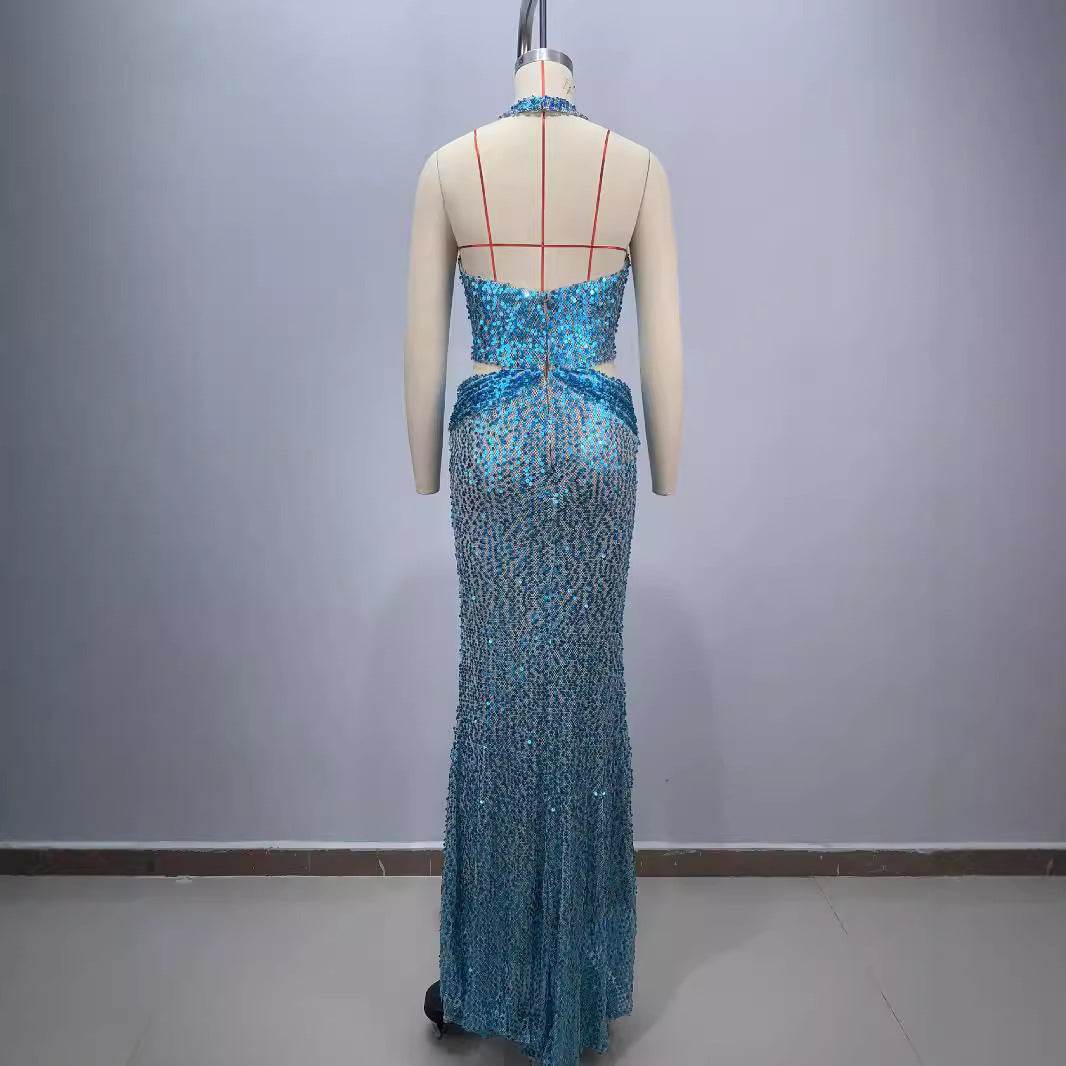 New Halter Deep V-neck Slim fit Sequined Evening Party Dress - www.Shopthatapp.com
