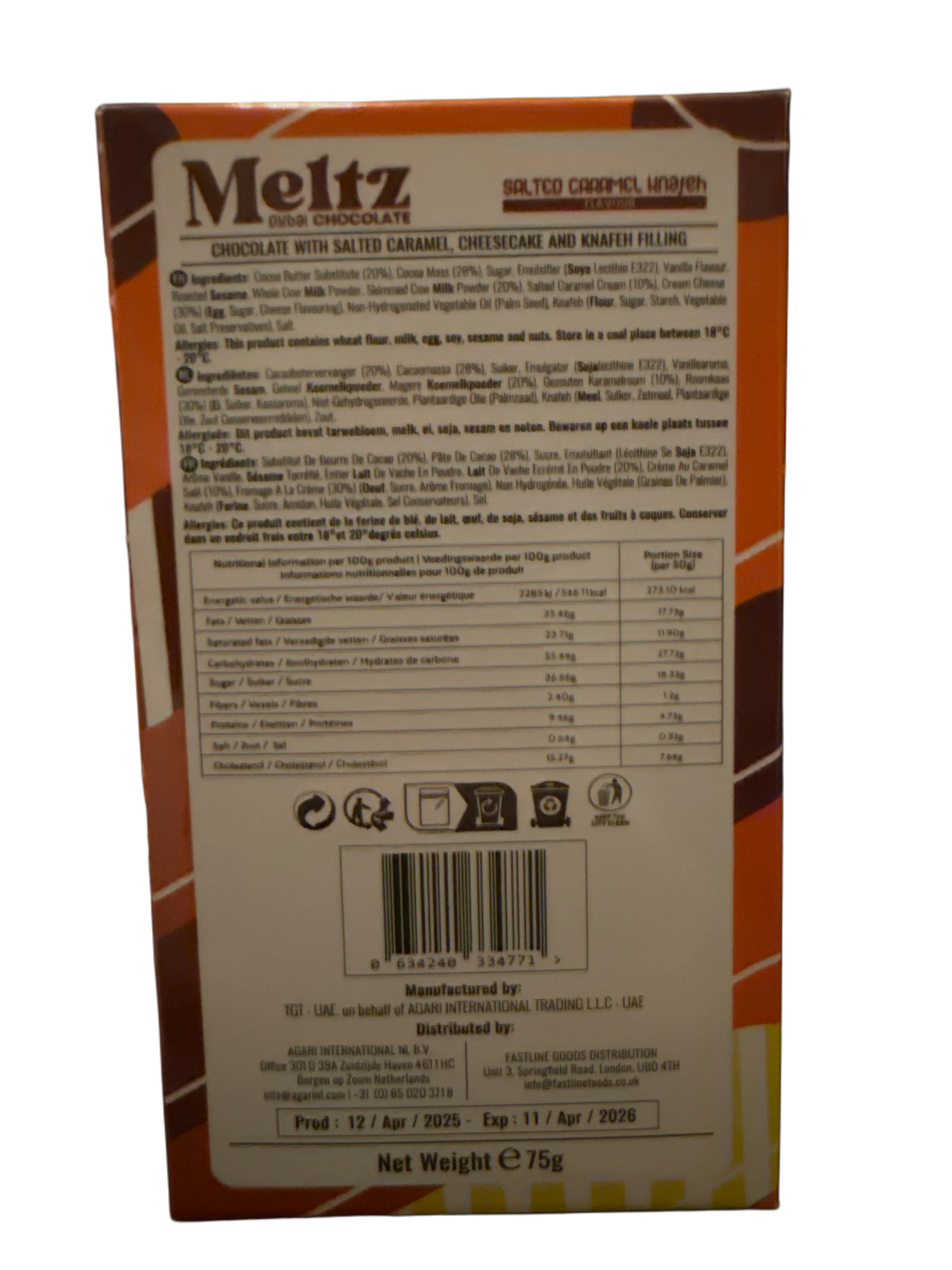 Meltz Dubai Chocolate Salted Caramel Knafeh Flavour 75G - Dubai Edition - www.Shopthatapp.com
