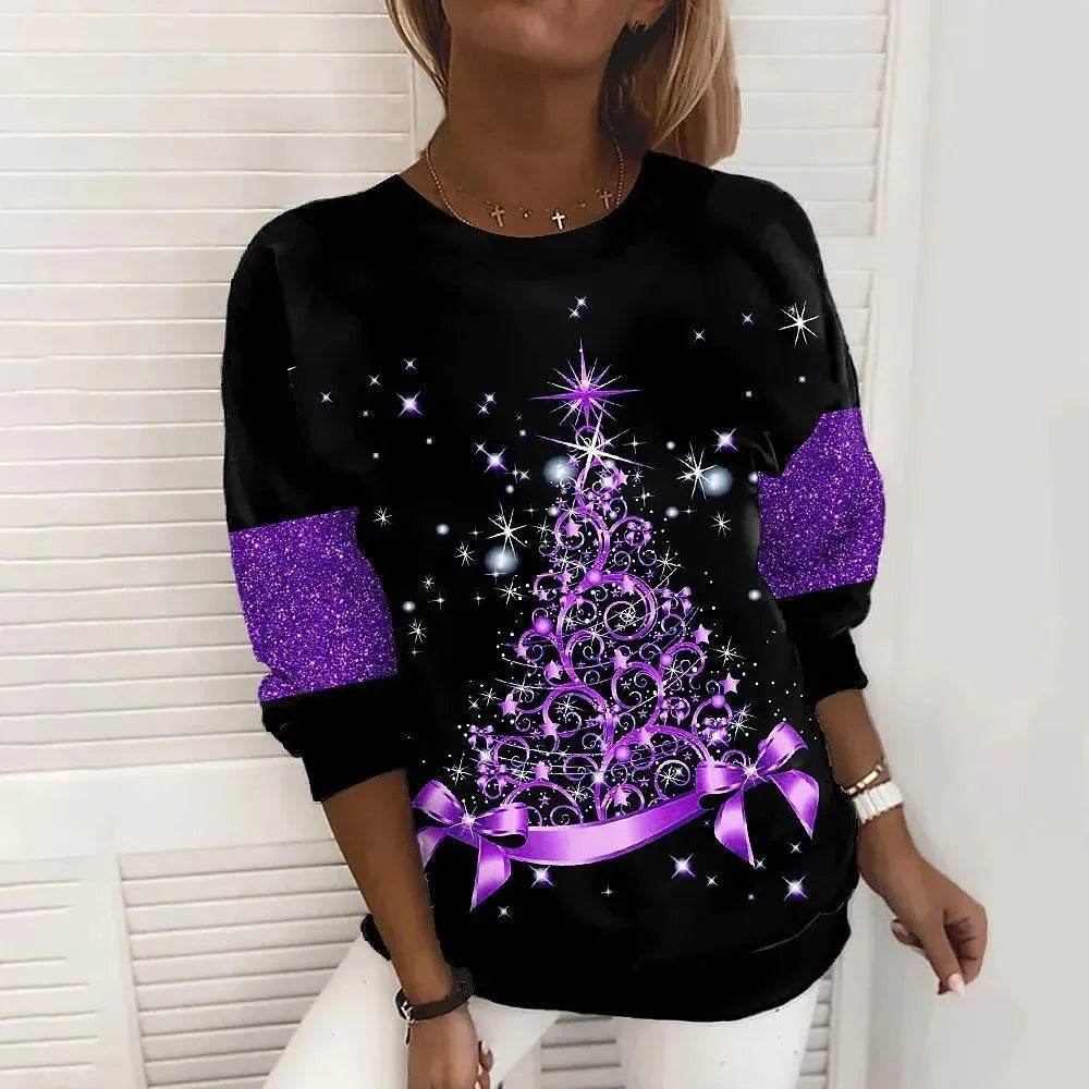 Christmas Tree Print Casual Loose Top - www.Shopthatapp.com