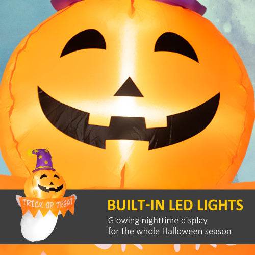 Outsunny 3.4ft Halloween Inflatables Window Sticker Ghost With Orange Face, Blow Up Halloween Decorations Outdoor LED Yard Display, Waterproof - www.Shopthatapp.com