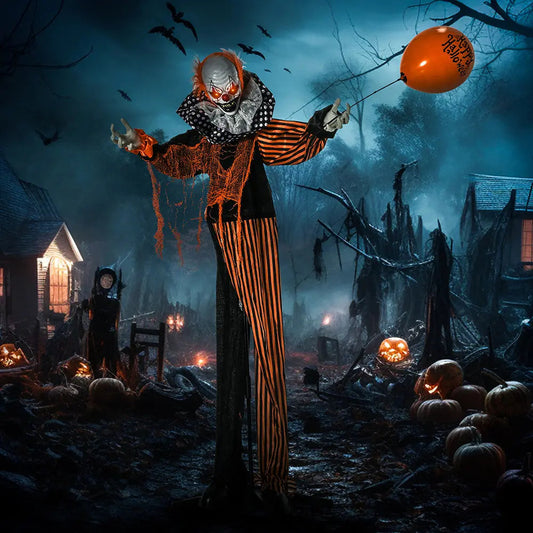 65inch Life Size Outdoor Halloween Decorations Talking Circus Clown With A Balloon, Animated Prop With Sound And Motion Activated, Light Up Eyes, Laughter - www.Shopthatapp.com #