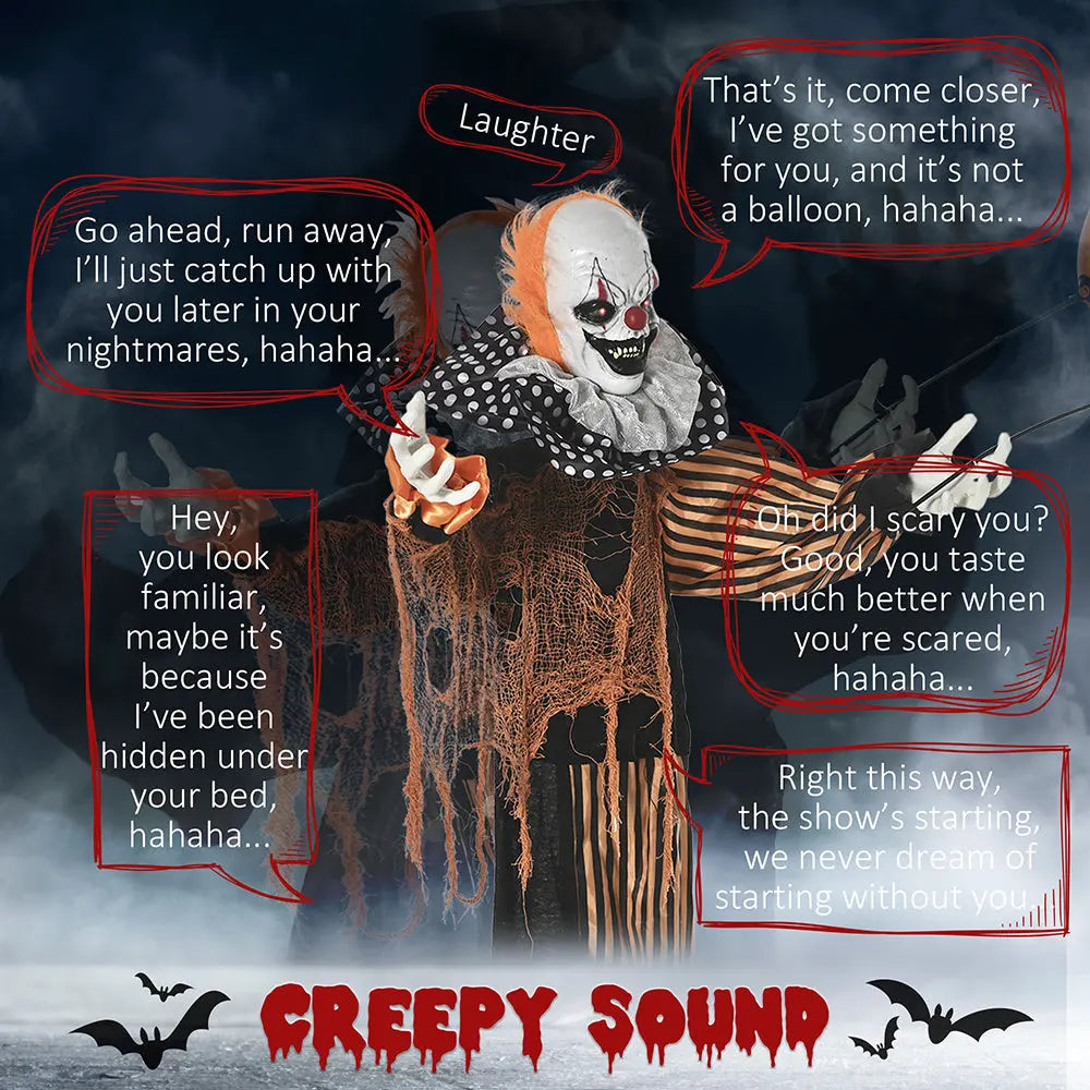 65inch Life Size Outdoor Halloween Decorations Talking Circus Clown With A Balloon, Animated Prop With Sound And Motion Activated, Light Up Eyes, Laughter - www.Shopthatapp.com