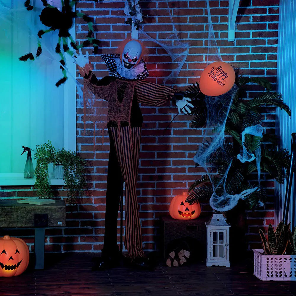 65inch Life Size Outdoor Halloween Decorations Talking Circus Clown With A Balloon, Animated Prop With Sound And Motion Activated, Light Up Eyes, Laughter - www.Shopthatapp.com