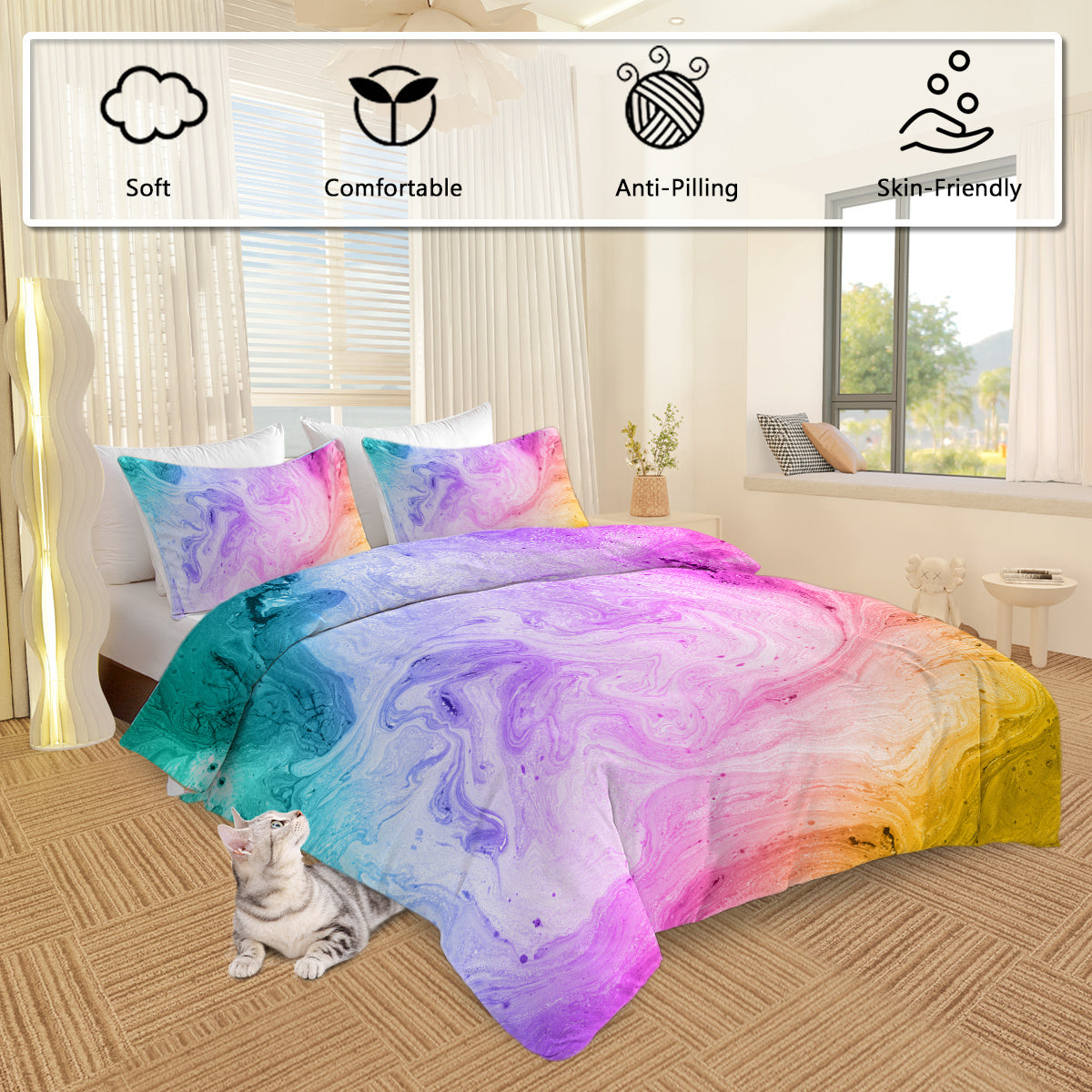 Girly Duvet Cover Rainbow Glitter Ombre Bedding Sets 3 Pcs Chic Purple Blue Green Pastel Bed Spreads Sparkle Quilt Cover Set With 2 Pillow Shams - www.Shopthatapp.com