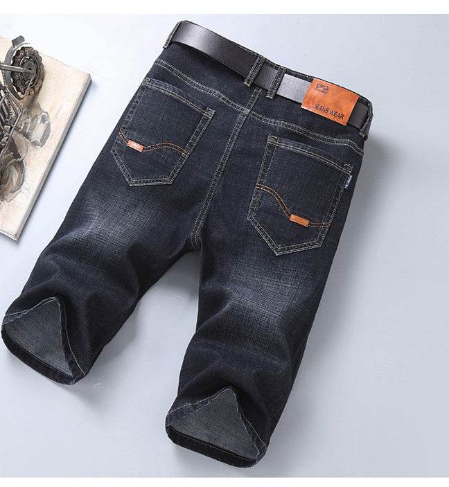 Jeans Shorts Men Elastic Straight Denim Mid Waist Loose Shorts - www.Shopthatapp.com