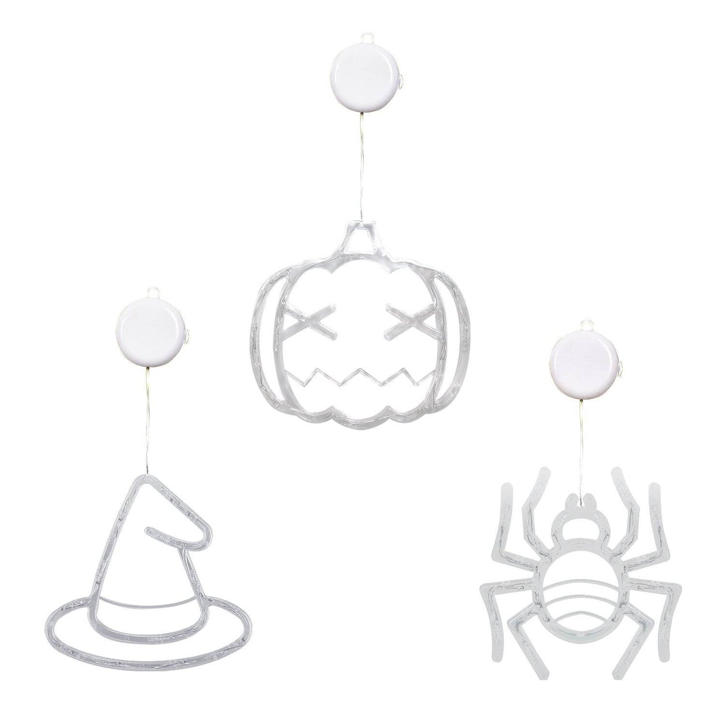 Set Of 3 Pack Halloween Window Light Spider Witch Hat Pumpkin With Orange Light Hanging Halloween Decoration Light With Suction Cup Hanging Holes - www.Shopthatapp.com