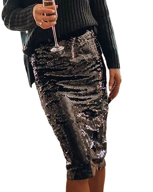Sequined Glittering Hip A Line Pencil Midi Skirt - www.Shopthatapp.com