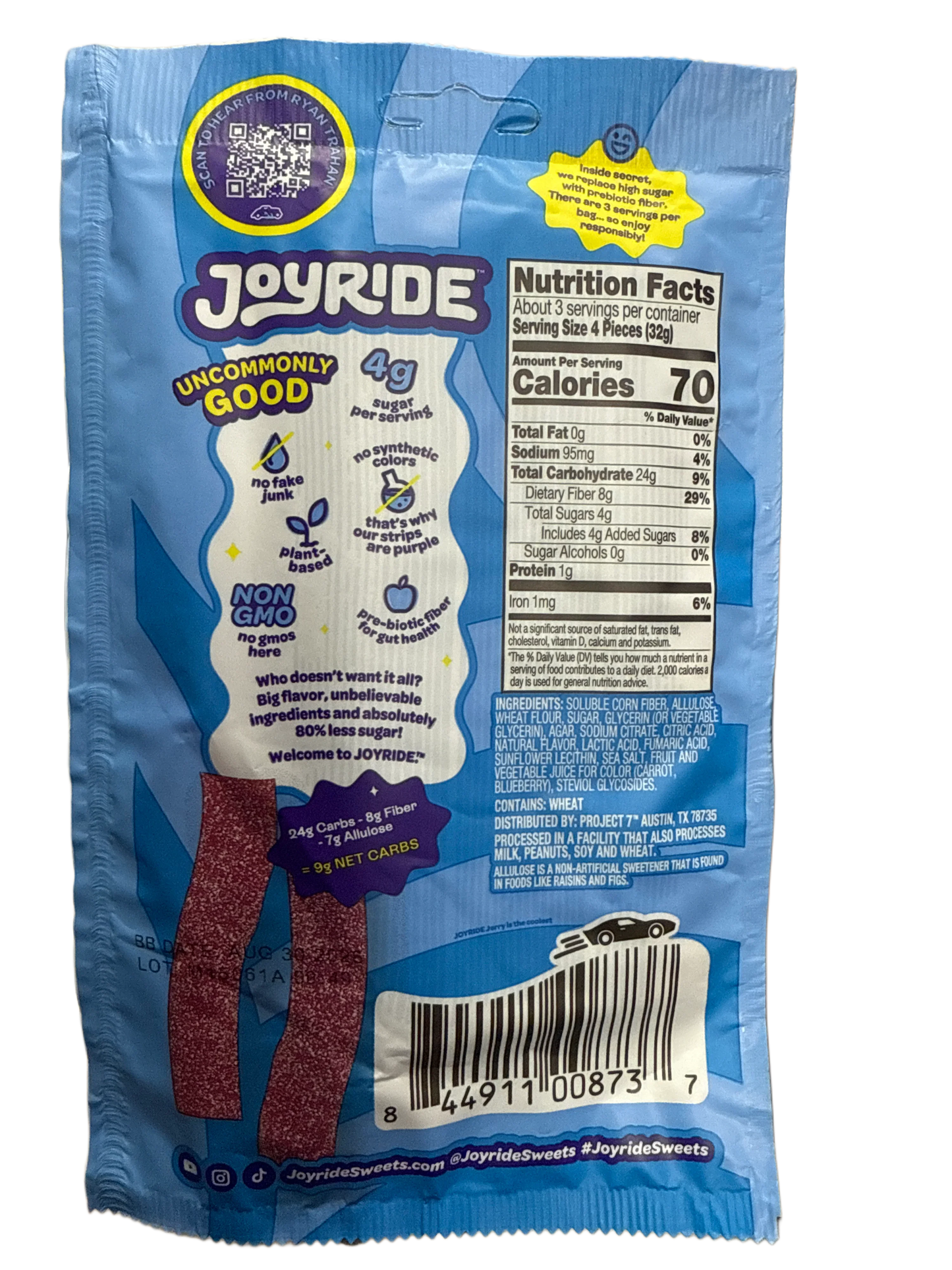 JOYRIDE UNCOMMON CANDY Sour Blue Raspberry Strips 3.5OZ - U.S Edition - www.Shopthatapp.com