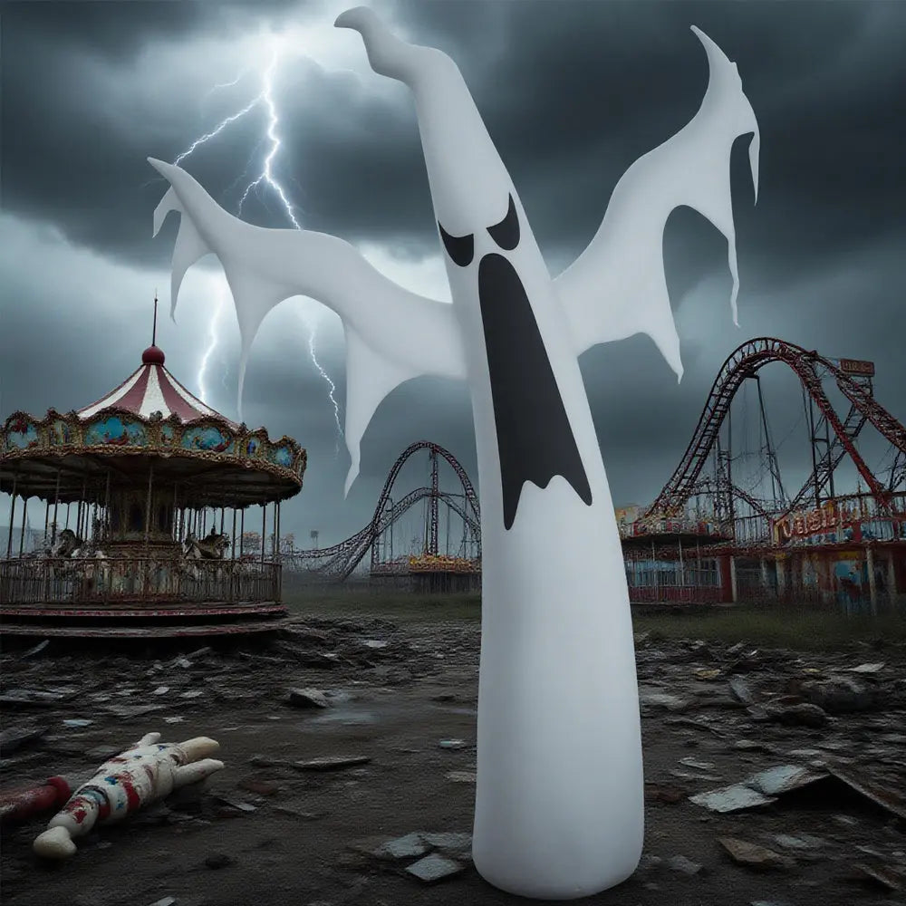 6' Tall Halloween Inflatables Outdoor Decorations White Ghost, Light Up Blow Up Yard Decor With LED Light And Fan Indoor Outdoor For Garden, Lawn, Party, Holiday - www.Shopthatapp.com