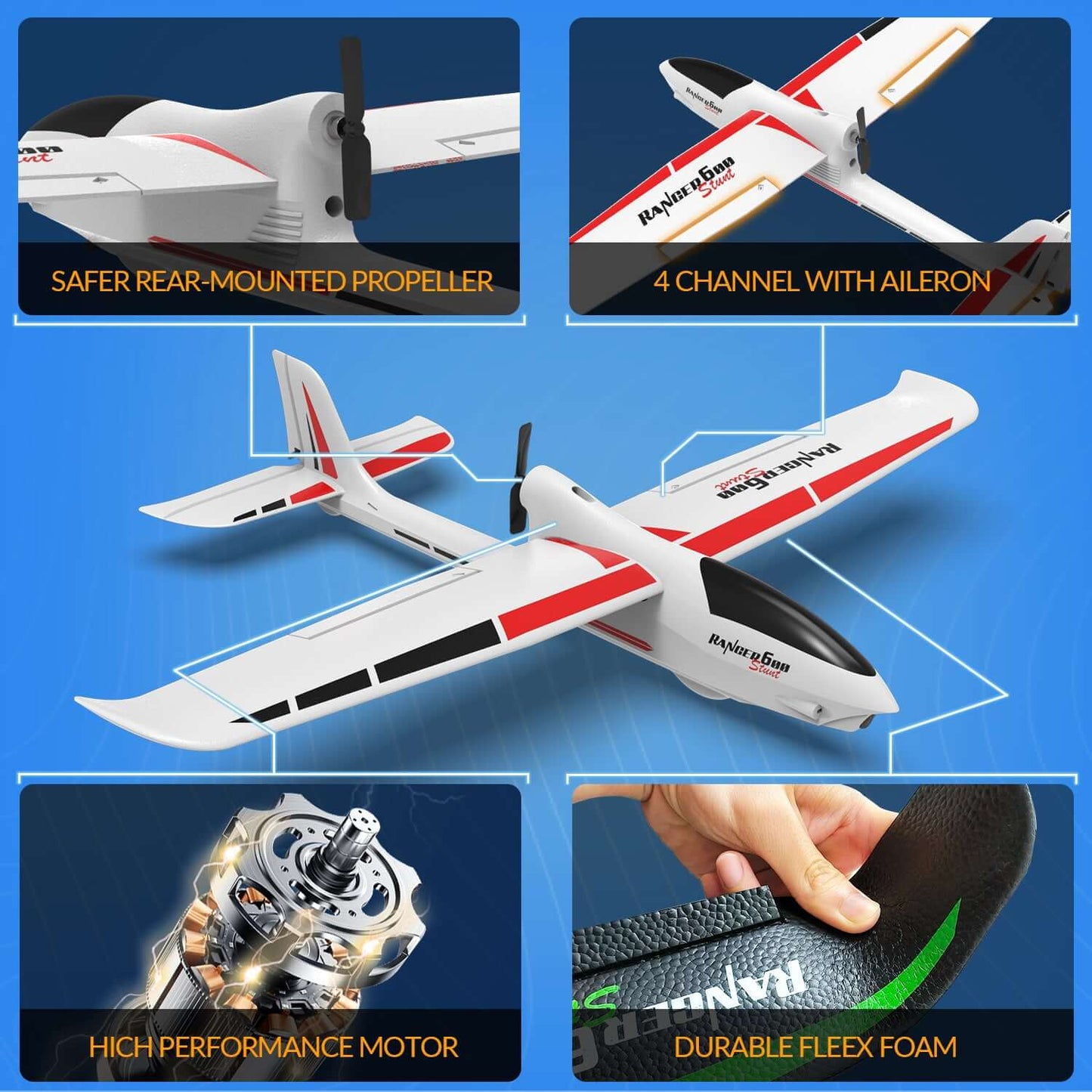 VolantexRC Ranger 600 V2 4CH RC-Flugzeug mit XPilot Gyro und One-Key-Kunstflug
