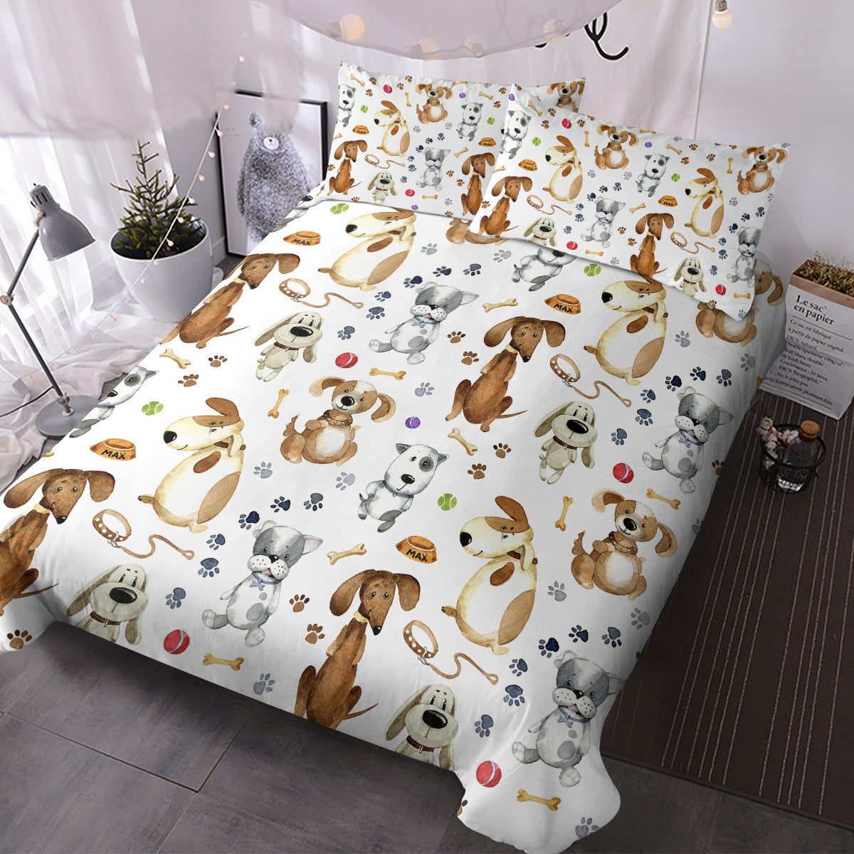 Kids' Duvet Cover Sets Animals Pastel Duvet Covers Cartoon Dogs Paws Pattern Bed Sets 3 Pieces 1 Duvet Cover And 2 Pillow Cases Cute Puppy Dogs Bedding For Kids - www.Shopthatapp.com