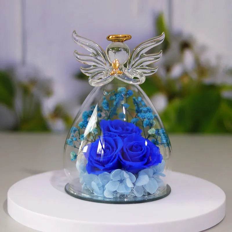 Eternal Flower Gift Box Angel Glass Cover Dried Rose Gift Box For Christmas New Year Valentine's Day Home Decor - www.Shopthatapp.com