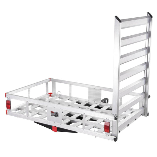 Hitch Cargo Carrier, 500lbs Capacity Trailer Hitch Mounted Cargo Basket, Aluminum Luggage Carrier Rack With Folding Ramp, Fits 2 Hitch Receiver For SUV Truck Pickup Camping - www.Shopthatapp.com