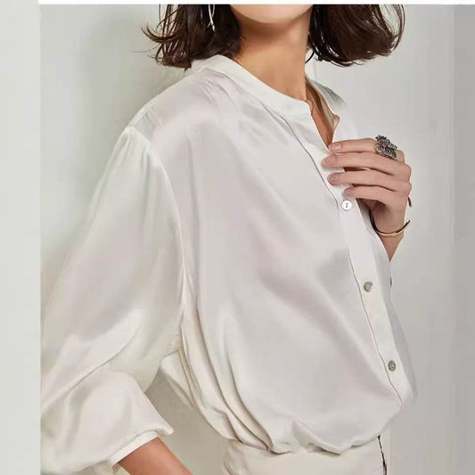 French Simplicity Loose And Lazy Style Silk Shirt For Women Autumn - www.Shopthatapp.com