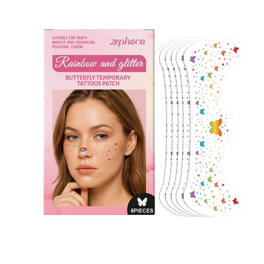 Rainbow And Glitter Butterfly Temporary Tattoos Patch - www.Shopthatapp.com
