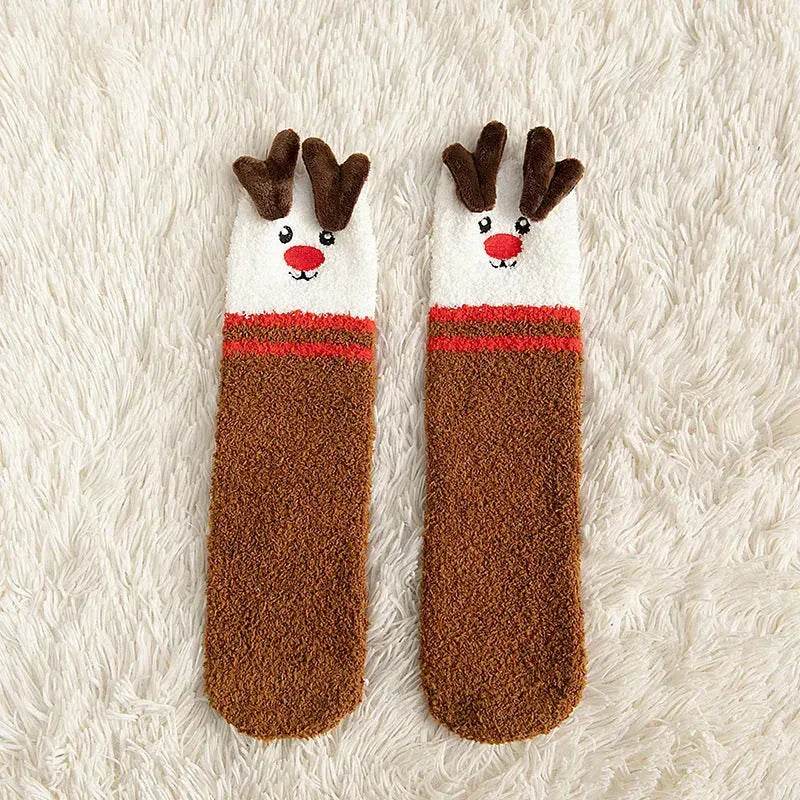 Child Christmas Socks Winter No-shedding Cute Elk Elk Santa Claus Snowman Sleeping Floor Coral Fleece Socks - www.Shopthatapp.com