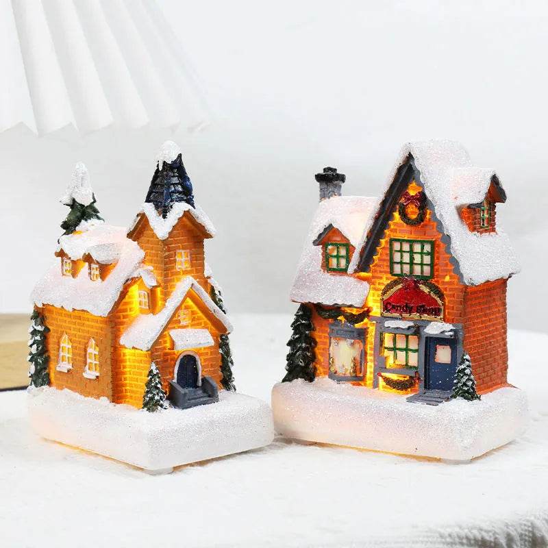 Christmas Decorations Resin Small House Luminous Ornaments - www.Shopthatapp.com