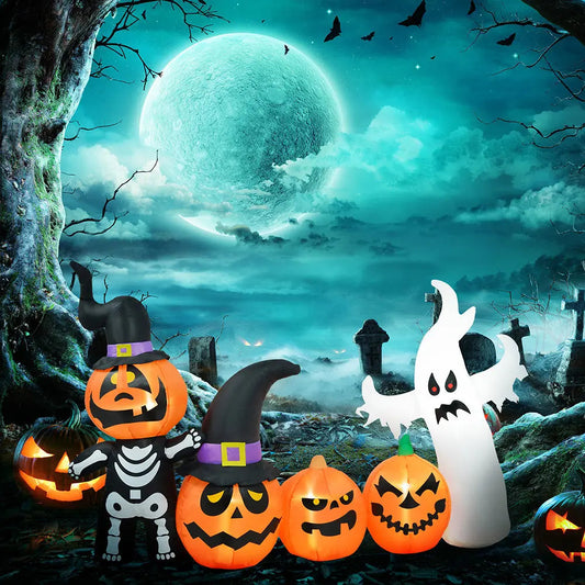 7.5ft Inflatable Halloween Pumpkin Ghost Family, Blow Up LED Display For Garden Indoor Outdoor - www.Shopthatapp.com #