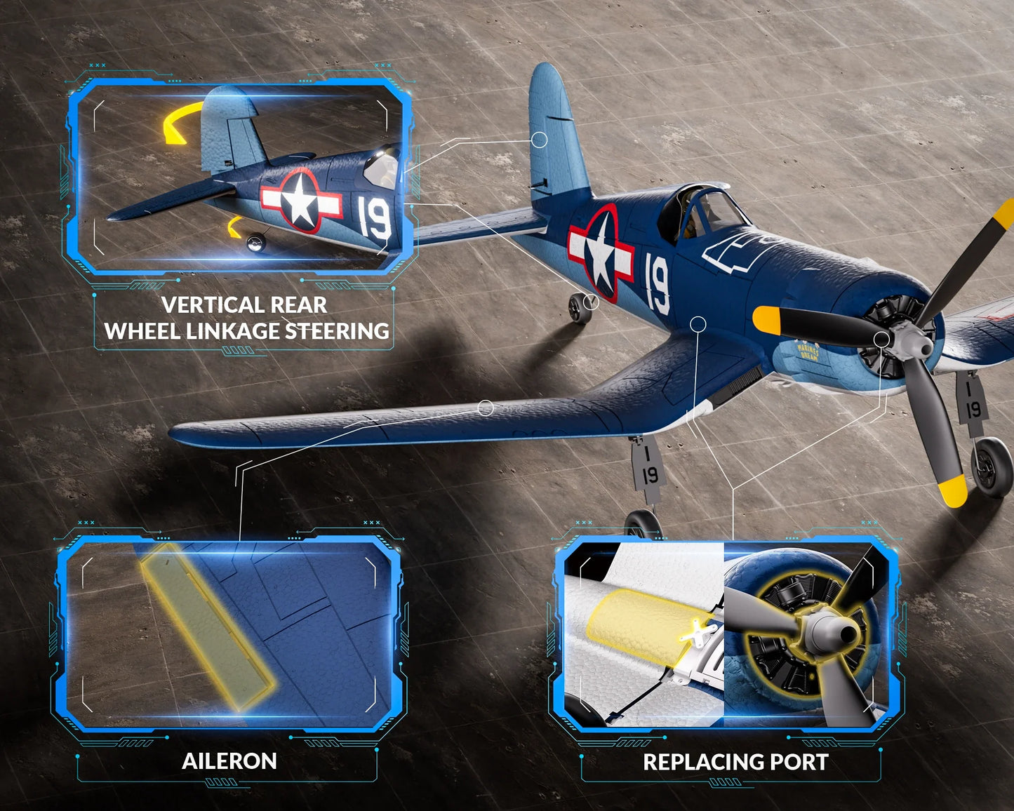 Volantex F4U Corsair 500 mm bürstenloses Warbird-RC-Flugzeug, RTF, 2S/3S-Stromversorgung