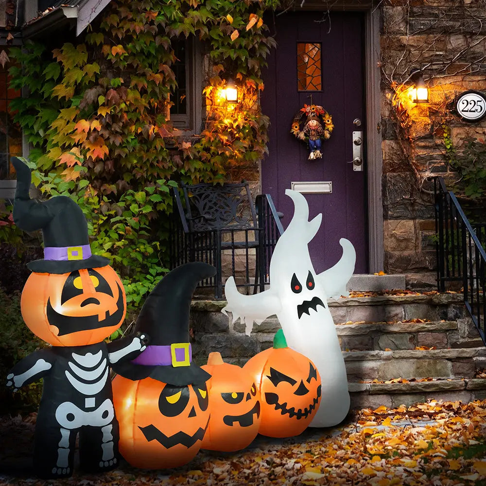 7.5ft Inflatable Halloween Pumpkin Ghost Family, Blow Up LED Display For Garden Indoor Outdoor - www.Shopthatapp.com