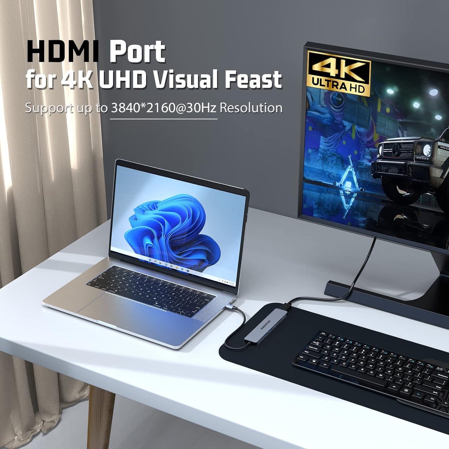USB C Hub 7 in 1 Multiport USB Dock with 4K HDMI Output USB 3 100W PD SD/TF Card - www.Shopthatapp.com