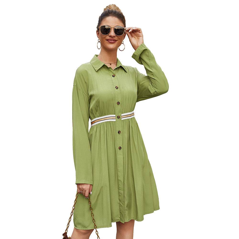 Summer Single Breasted Lapel long sleeve mini Shirt dress - www.Shopthatapp.com
