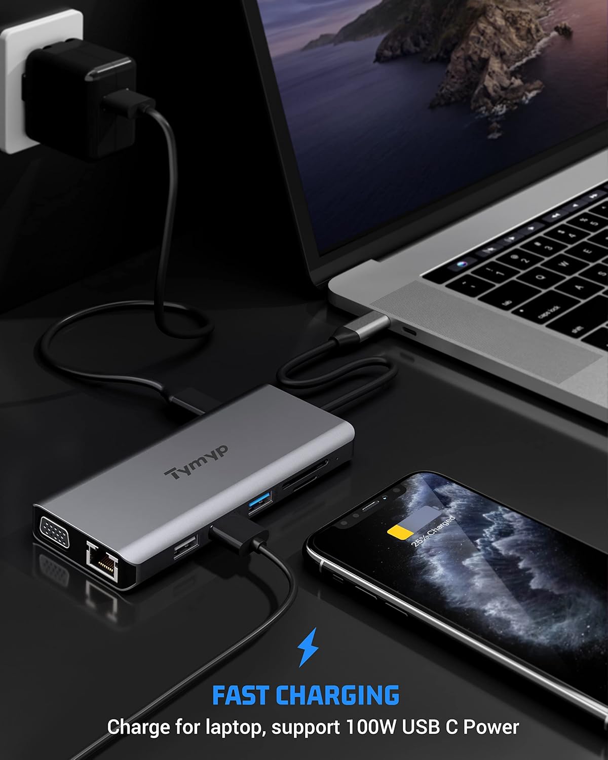 Station d'accueil 12 en 1 USB C Hub Triple écran pour ordinateur portable avec HDMI USB VGA
