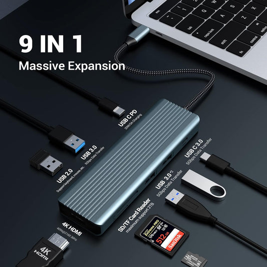9 in 1 USB Docking Station HDMI Docking Station 4K@30Hz HDMI SD/MicroSD & More - www.Shopthatapp.com