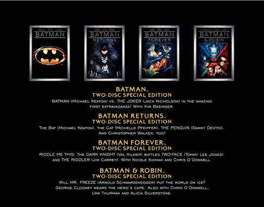 Batman: The Motion Picture Anthology 1989-1997 (Batman / Batman Returns / Batman Forever / Batman & Robin) (8 DVDs) - www.Shopthatapp.com