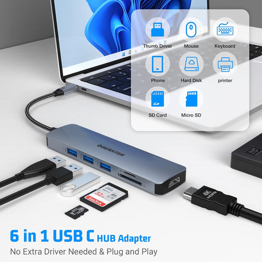 OBERSTER USB C Hub 6 in 1 USB C Adapter for Mac Windows Dual Display HDMI - www.Shopthatapp.com