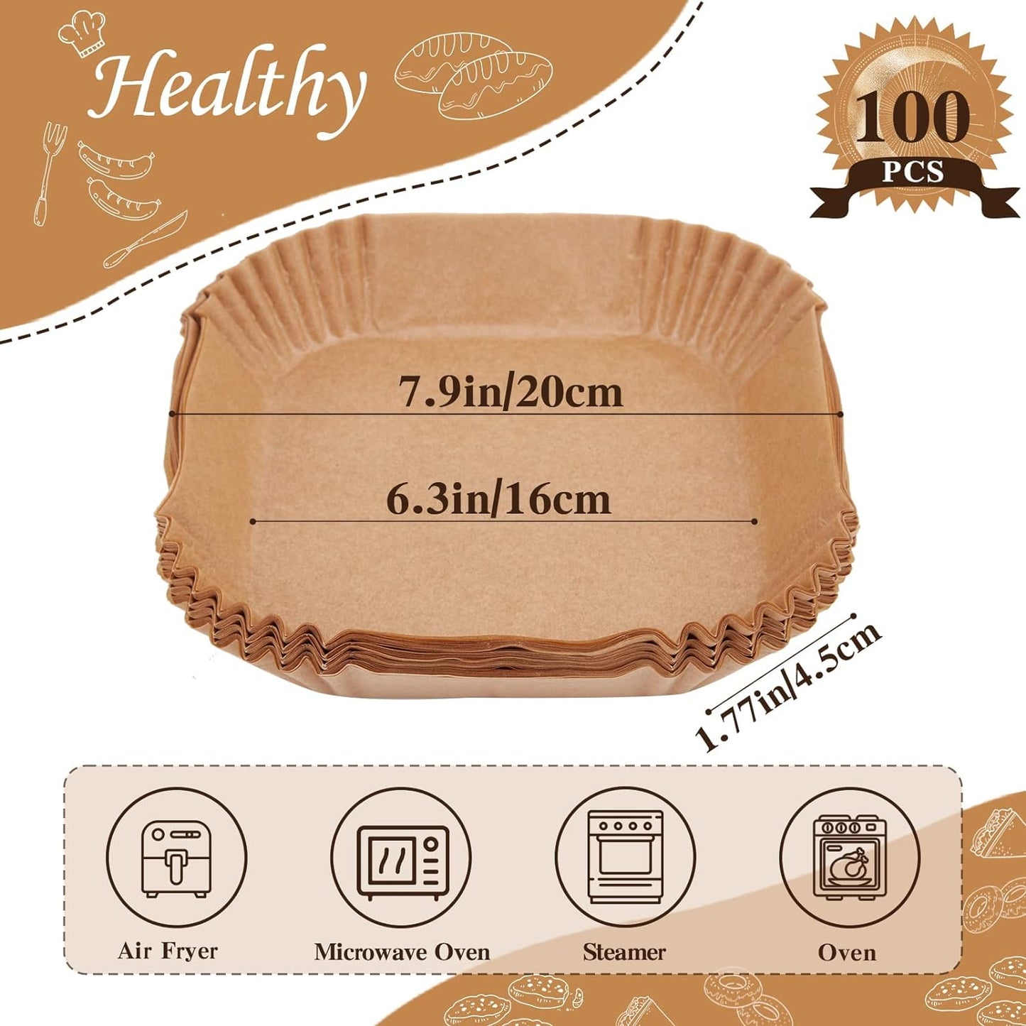 Air Fryer Disposable Paper Liners 100Pcs Greaseproof Food Grade 16cm 6.3 Inches - www.Shopthatapp.com
