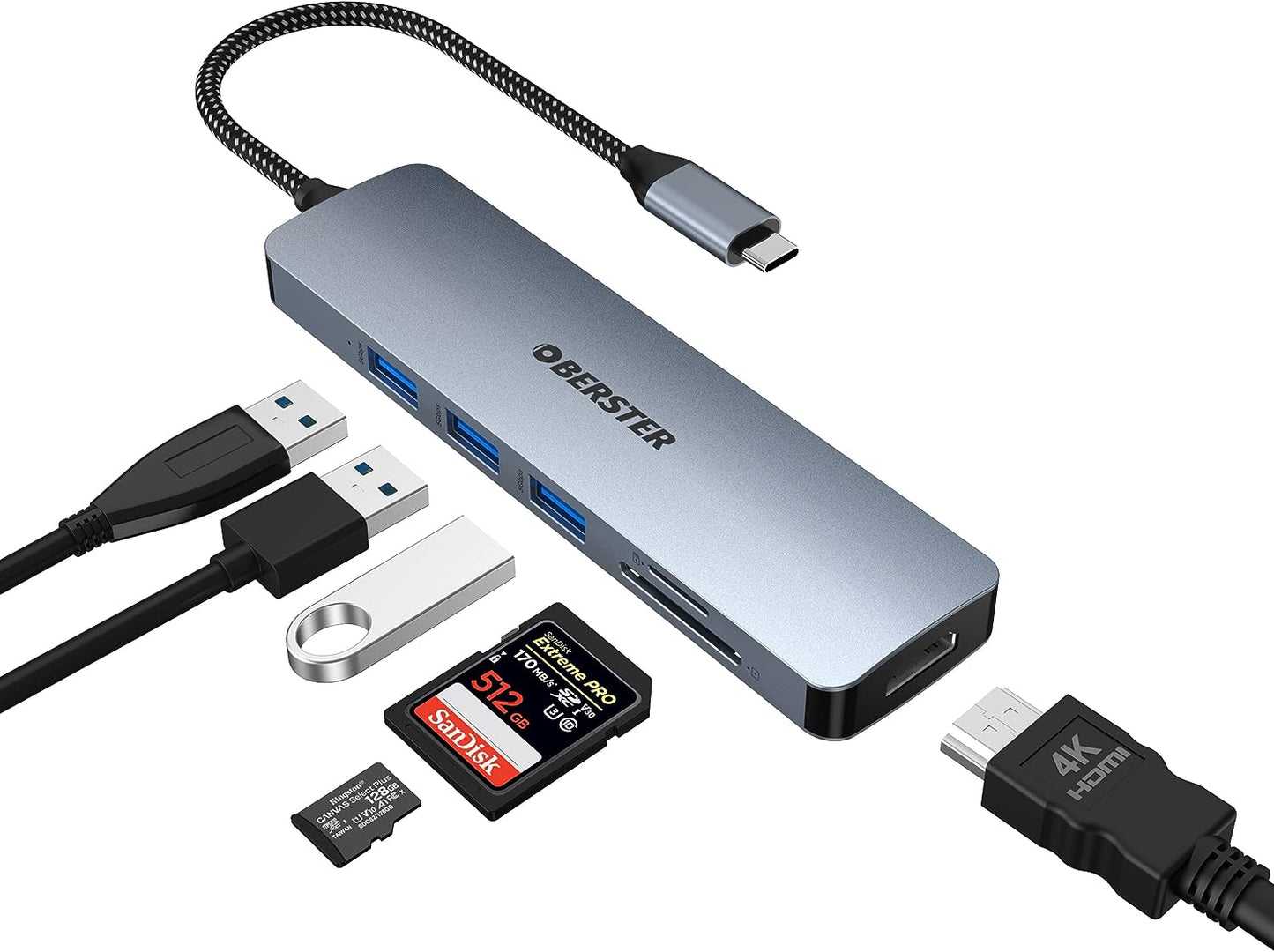 OBERSTER USB C Hub 6 in 1 USB C Adapter for Mac Windows Dual Display HDMI - www.Shopthatapp.com