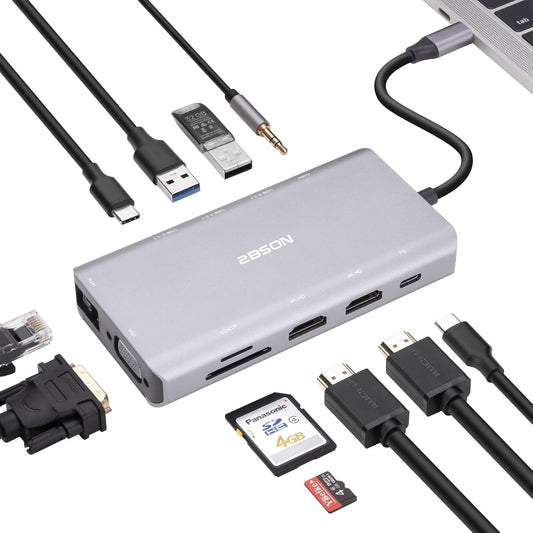 USB C Docking Station 2 HDMI 11 in 1 Triple Display USB C Hub 2 HDMI Plus VGA - www.Shopthatapp.com