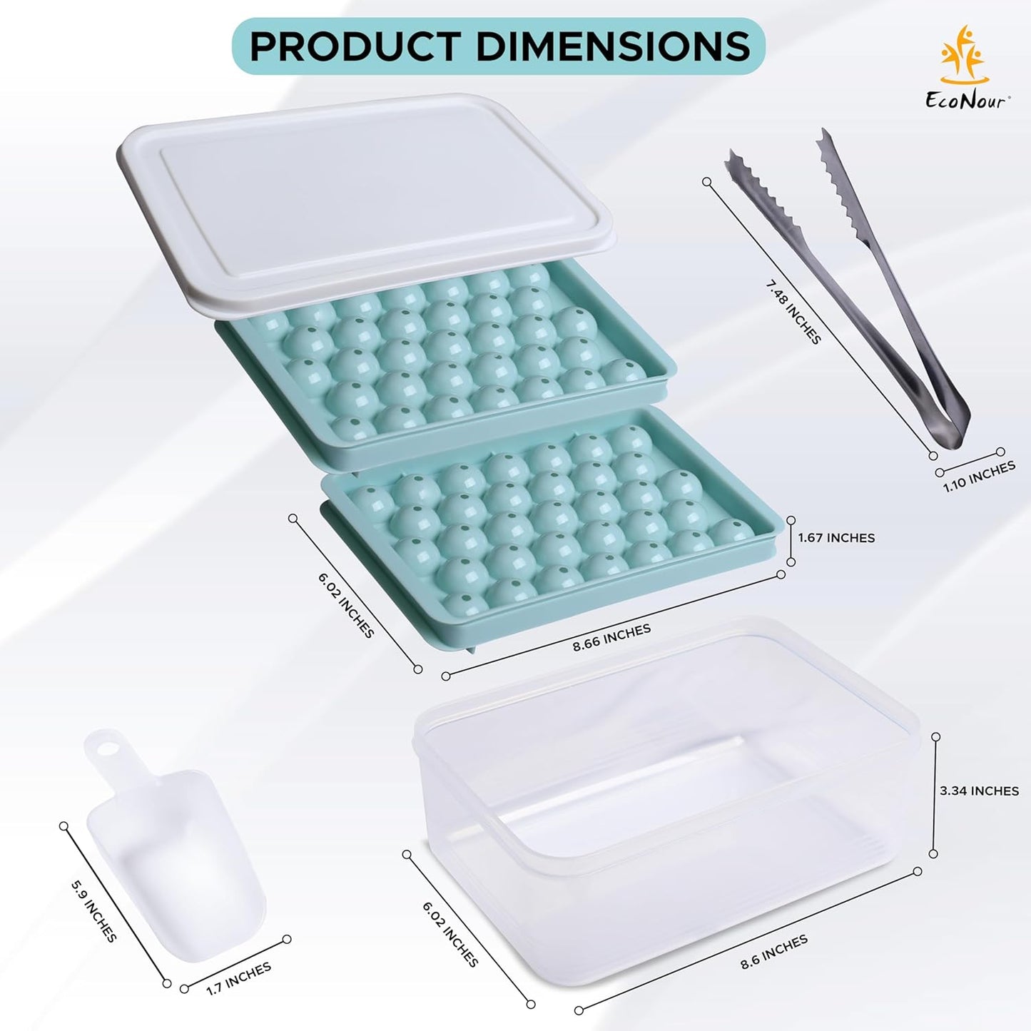 Ice Cube Trays with Lid and Bin Makes 66 Ice Ball Trays with Ice Scoop and Tongs - www.Shopthatapp.com