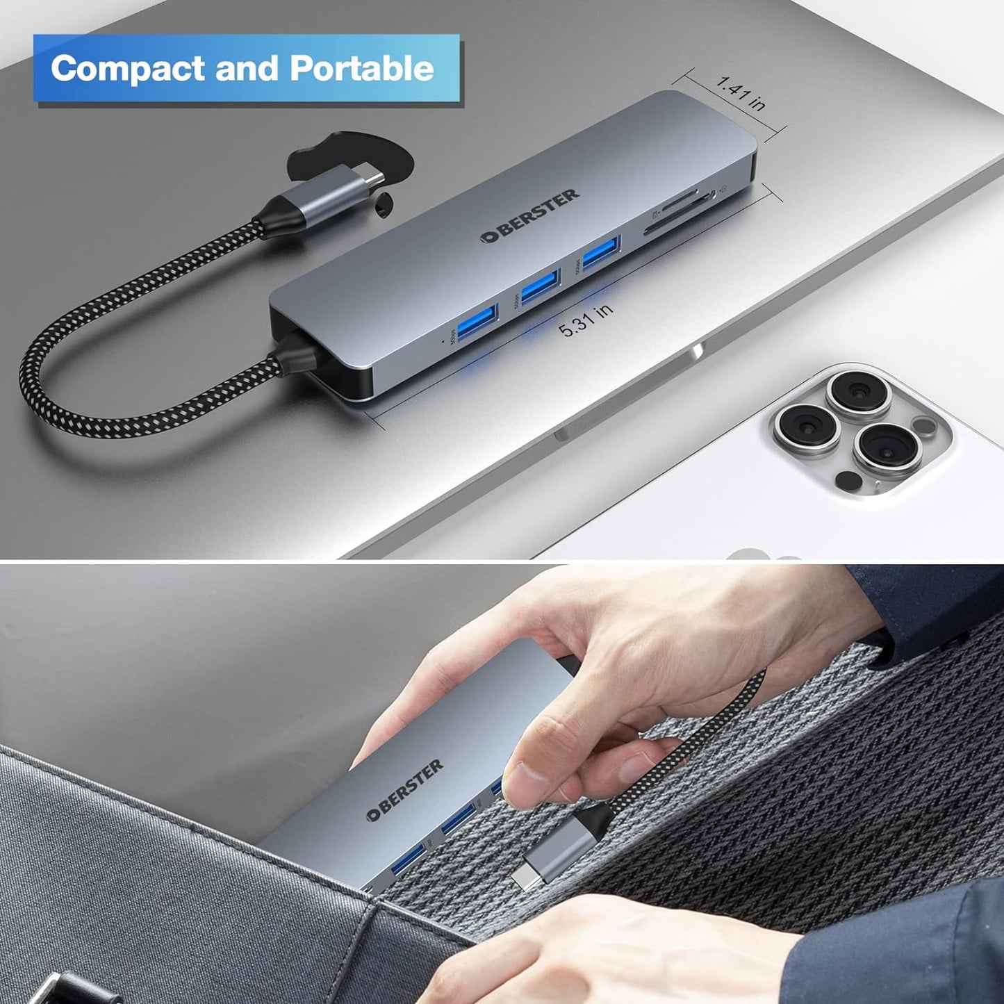 OBERSTER USB C Hub 6 in 1 USB C Adapter for Mac Windows Dual Display HDMI - www.Shopthatapp.com