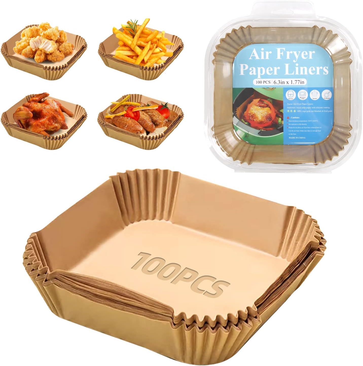 Air Fryer Disposable Paper Liners 100Pcs Greaseproof Food Grade 16cm 6.3 Inches - www.Shopthatapp.com
