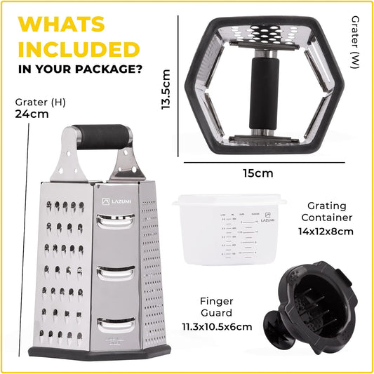 7 In 1 Stainless Steel Cheese Grater with Container Finger Guard. Herb Stripper - www.Shopthatapp.com
