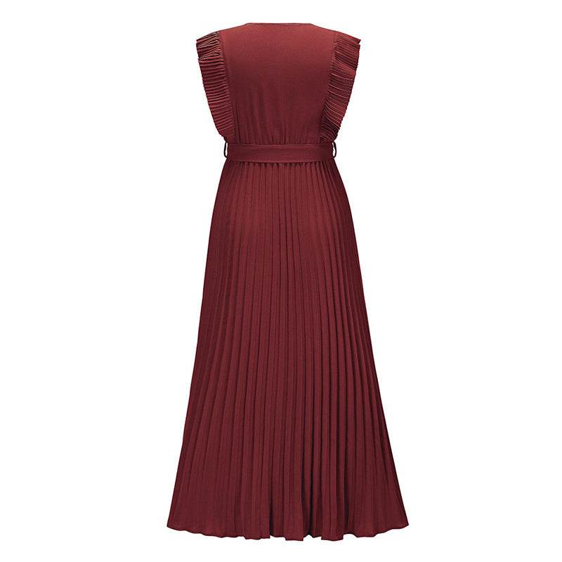 Maxi Dresses For Women - Elegant V Neck Ruffled Sleeves Empire Waist Pleated Flowy Dress - www.Shopthatapp.com
