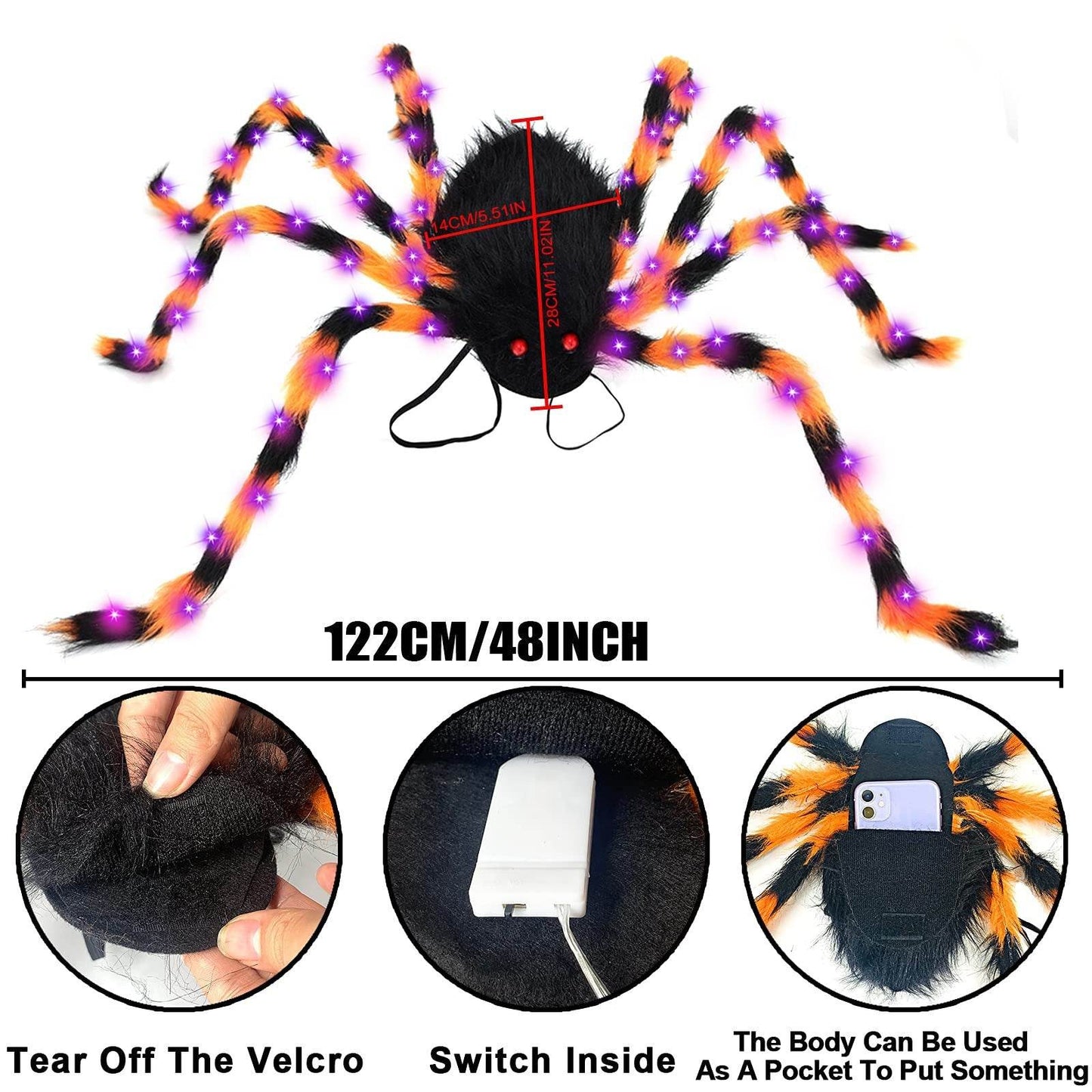 Halloween Spider Backpack Nine LED Modes Plush Sugar Bag - www.Shopthatapp.com