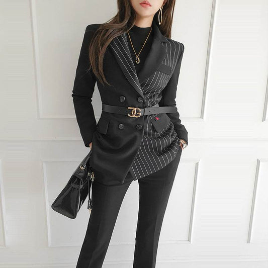 Formal Business Women Set New Striped Blazer Slim Pant suit 2pcs - www.Shopthatapp.com