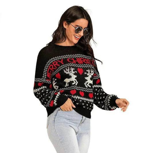 Christmas fawn Antics Reindeer Black pullover sweater - www.Shopthatapp.com