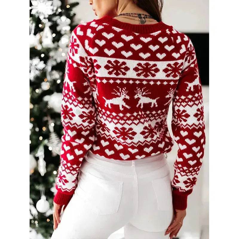 Christmas Elk Long Sleeve Knitted Sweater - www.Shopthatapp.com