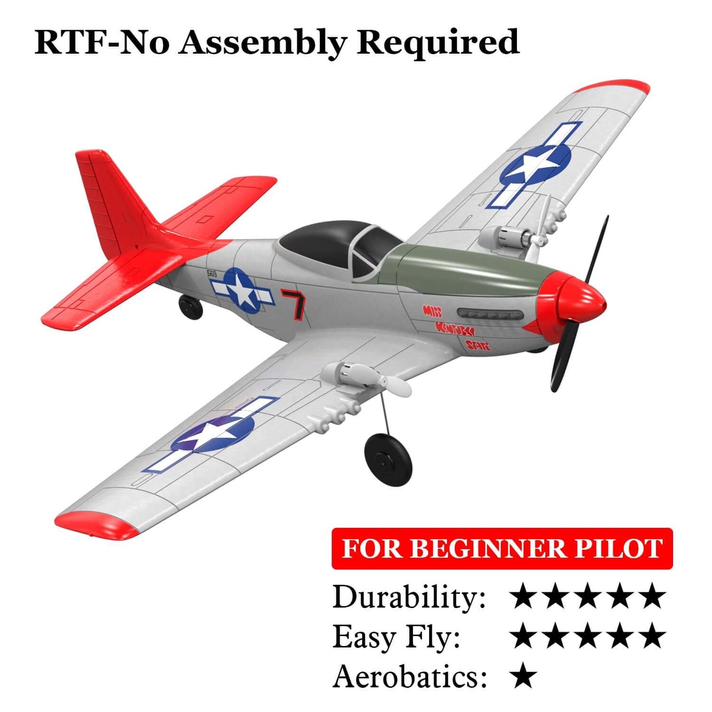 Mustang P51D 2CH Beginner RC Airplane with Gyro Stabilizer for Kids - www.Shopthatapp.com