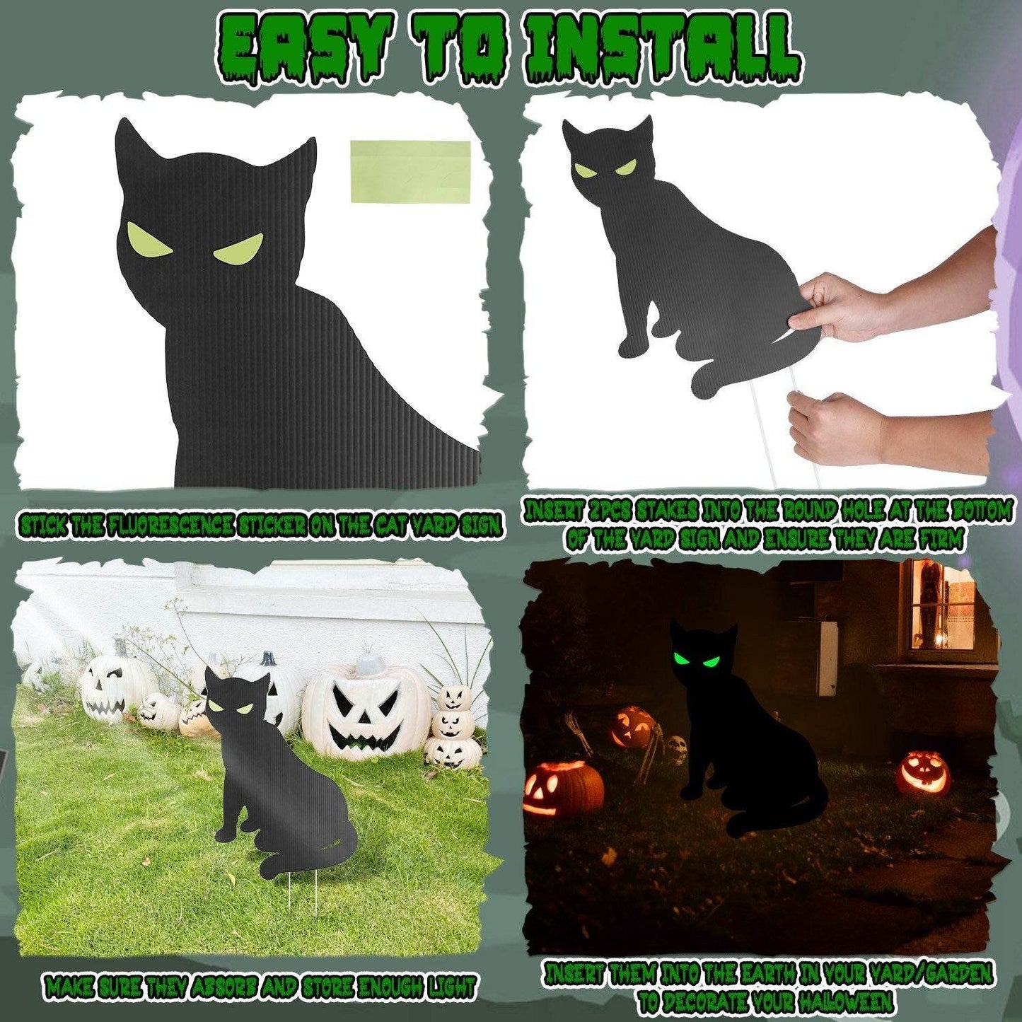 6Pcs Skull Or 6Pcs Tomb Or 5Pcs Black Cat Halloween Yard Sign Decorations Glow In The Dark For Haunted House Garden Yard And Scary Theme Party - www.Shopthatapp.com
