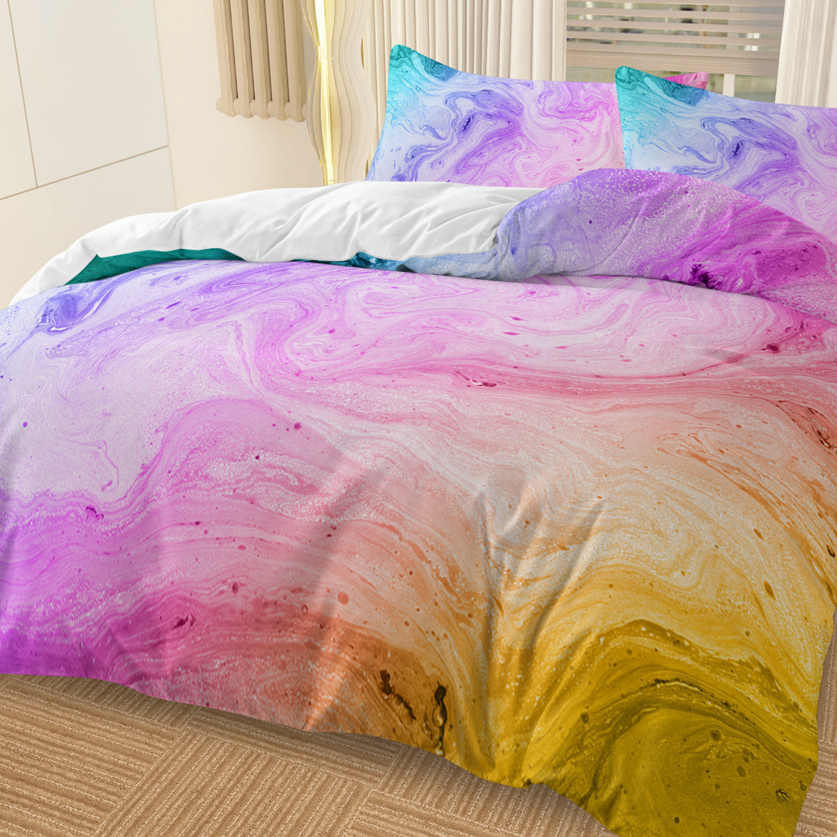 Girly Duvet Cover Rainbow Glitter Ombre Bedding Sets 3 Pcs Chic Purple Blue Green Pastel Bed Spreads Sparkle Quilt Cover Set With 2 Pillow Shams - www.Shopthatapp.com