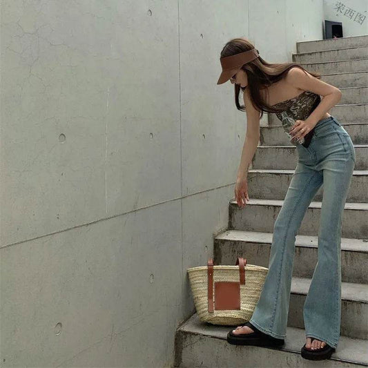 Retro Bootcut Jeans Women's Thin Section High Waist Slim Fit - www.Shopthatapp.com